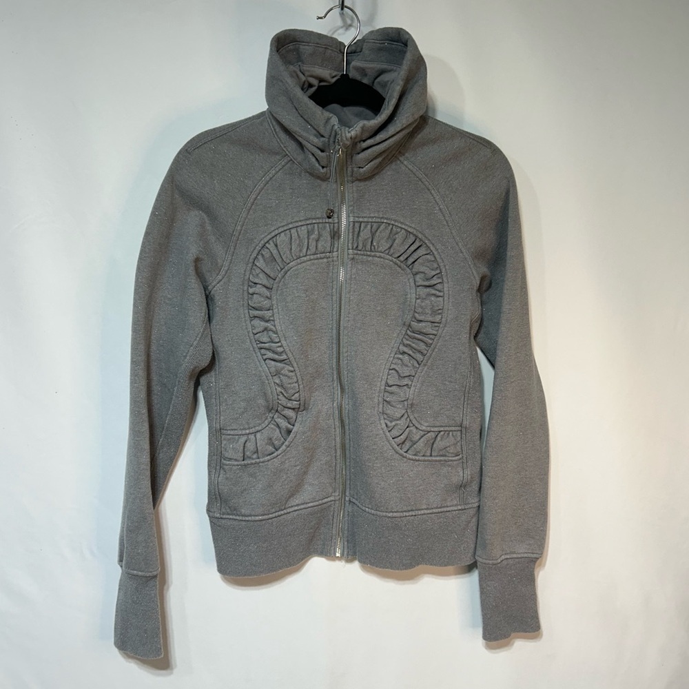 Lululemon full zip sweatshirt. Gorgeous detail. Sparkle detail. Size 8. Gray.